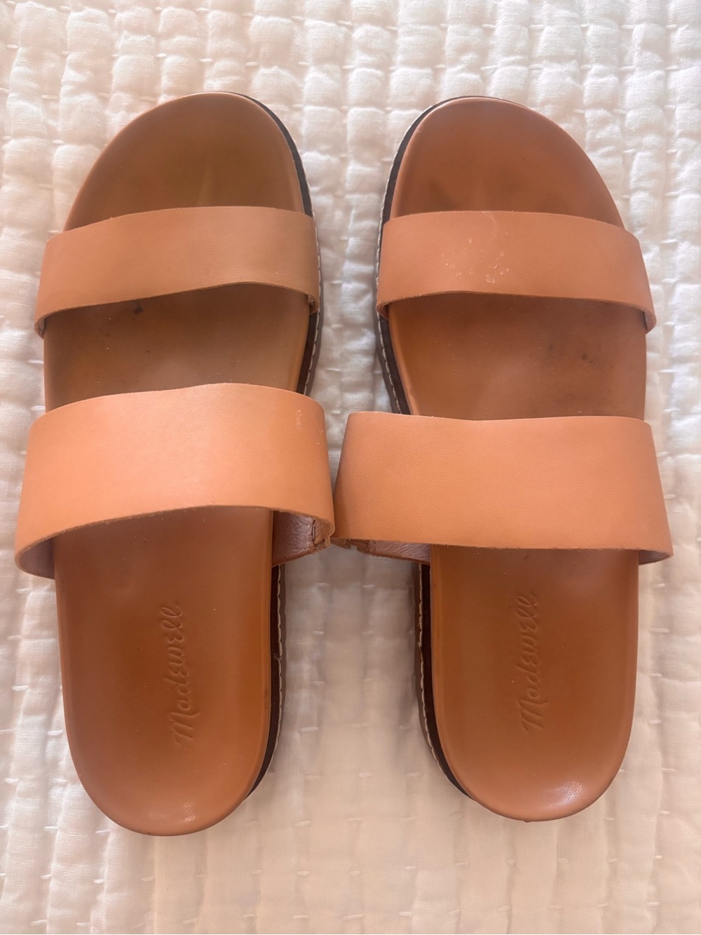 Madewell Leather Double-Strap Leather Slide Sandals in Tan, size 8